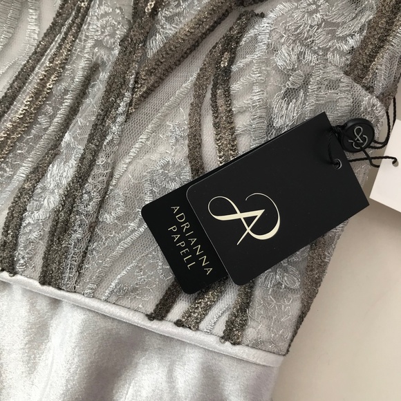 ADRIANNA PAPELL Embroidered Satin Hi-lo Gown - Picture 9 of 12